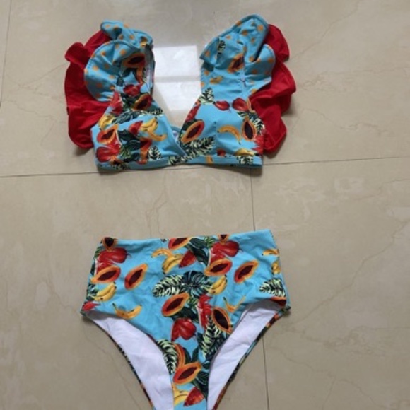 Ruffle sleeves two piece bikini, high waist bottom, size S - Picture 3 of 3